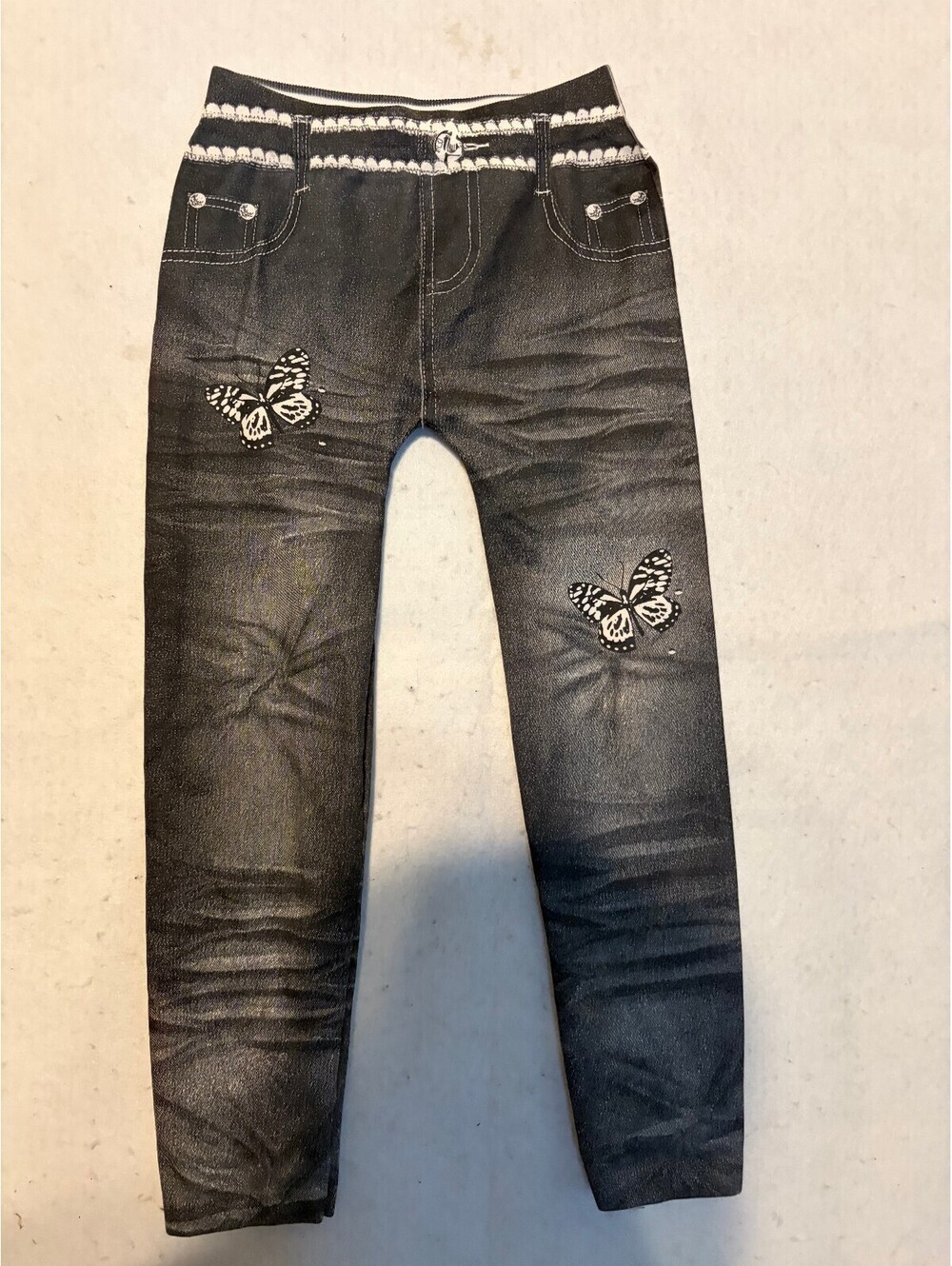 Crush Kids Black Denim Jeggings with Butterfly Embroidery Size 7-9